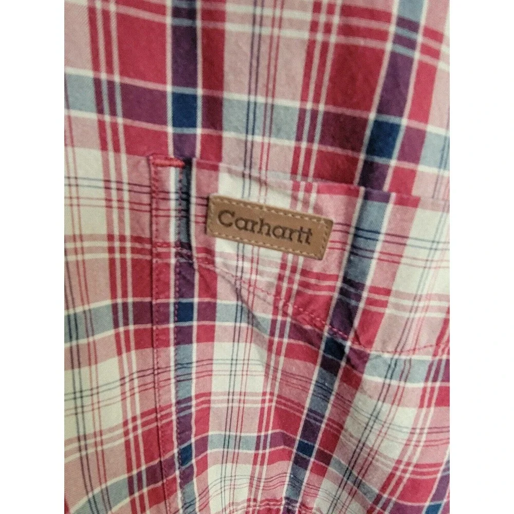 Carhartt Men's Large Original Fit‎ Red Tan Plaid Button-up Shirt
